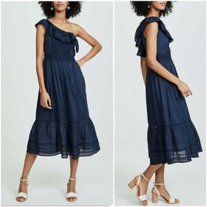 Anthropologie Velvet by Graham & Spencer One-Shoulder Lace Midi Dress XS Blue